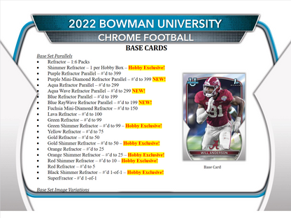 2022 Bowman Chrome University Football Hobby Box