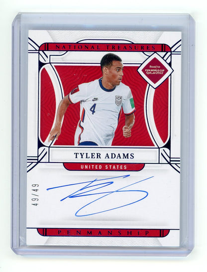 Tyler Adams 2022 Panini National Treasures FIFA Road to World Cup Penmanship Sapphire #'d 49/49